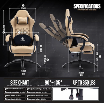 Gamingstoel – Gamestoel – Gaming Chair – Game Stoel – Bureaustoel – Pocketvering Zitting – Verstelbare Voetensteun – Ergonomische Rugsteun – Stalen Frame