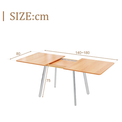 Uitschuifbare Eettafel - Naturel kleur - Zilver verchroomde poten - 140 cm x 80 cm - uitschuifbaar tot 180 cm - sterke legering steunen - geschikt voor 4-6 personen