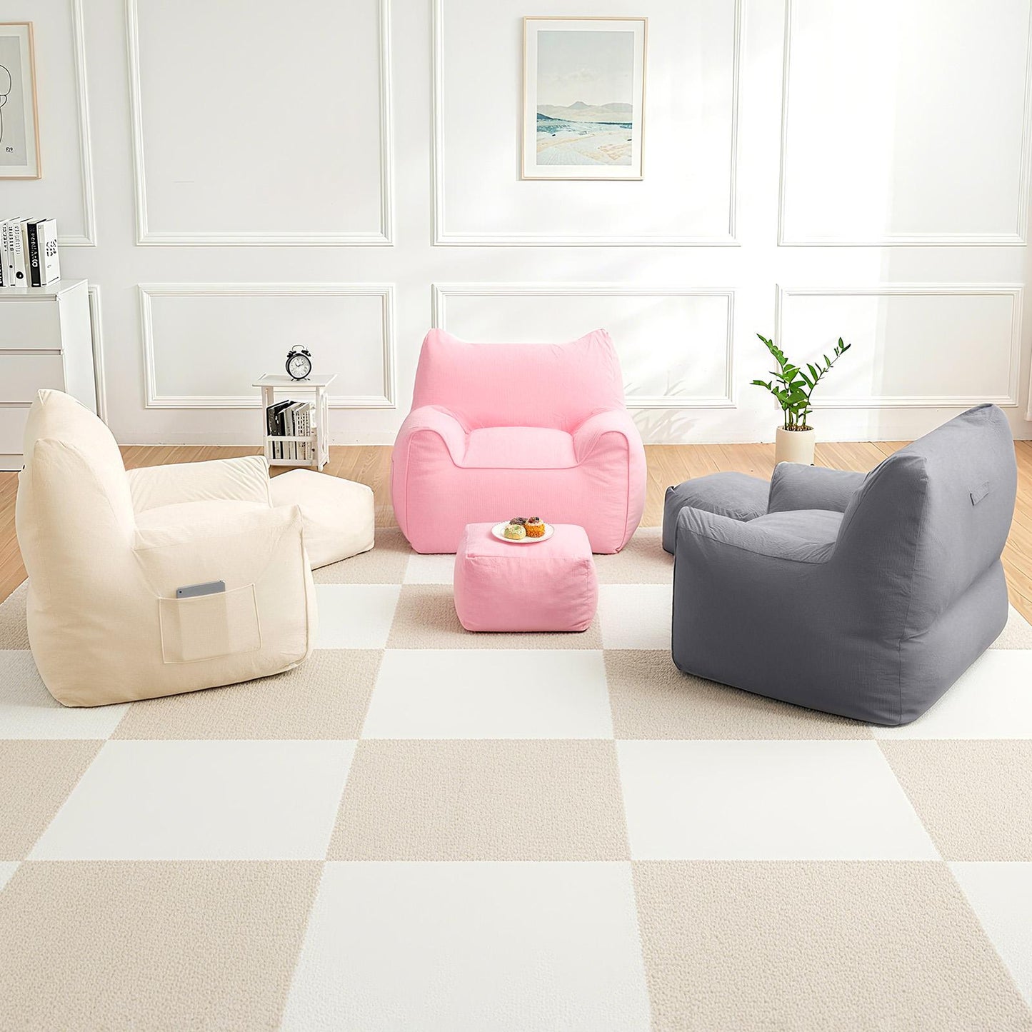 Zitzak Volwassen – Zitzak Stoel – Lounge Stoel – Slaapkamerstoel – Relaxstoel – Met Voetsteun – Memory Foam Vulling – Wasbare Corduroy Hoes – Grijs
