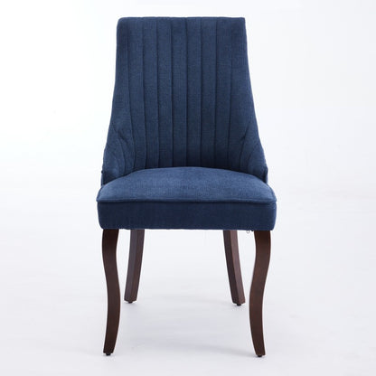 Eetkamerstoel – Stoel – Kuipstoel – Keukenstoel – Designstoel – Set van 2 – Blauwe chenille bekleding – Massief gebogen houten poten