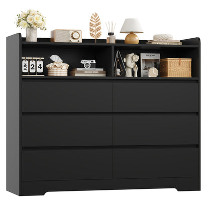 Ladekast Wit – Commode – Opbergkast – Dressoir – Kast Met Lades – 6 Ruime Lades – 2 Open Vakken – Modern Design – Kunststof En Hout