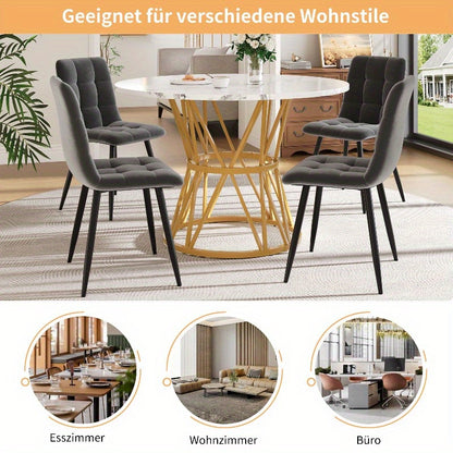 Modern Round Dining Table with Marble Look Top & Golden Metal Legs - White & Golden Marble Pattern Kitchen Table, Space-Saving 100cm Round Table for Small Spaces, Sturdy MDF-Free Metal Base, Easy-Clean Surface, Classic Contem
