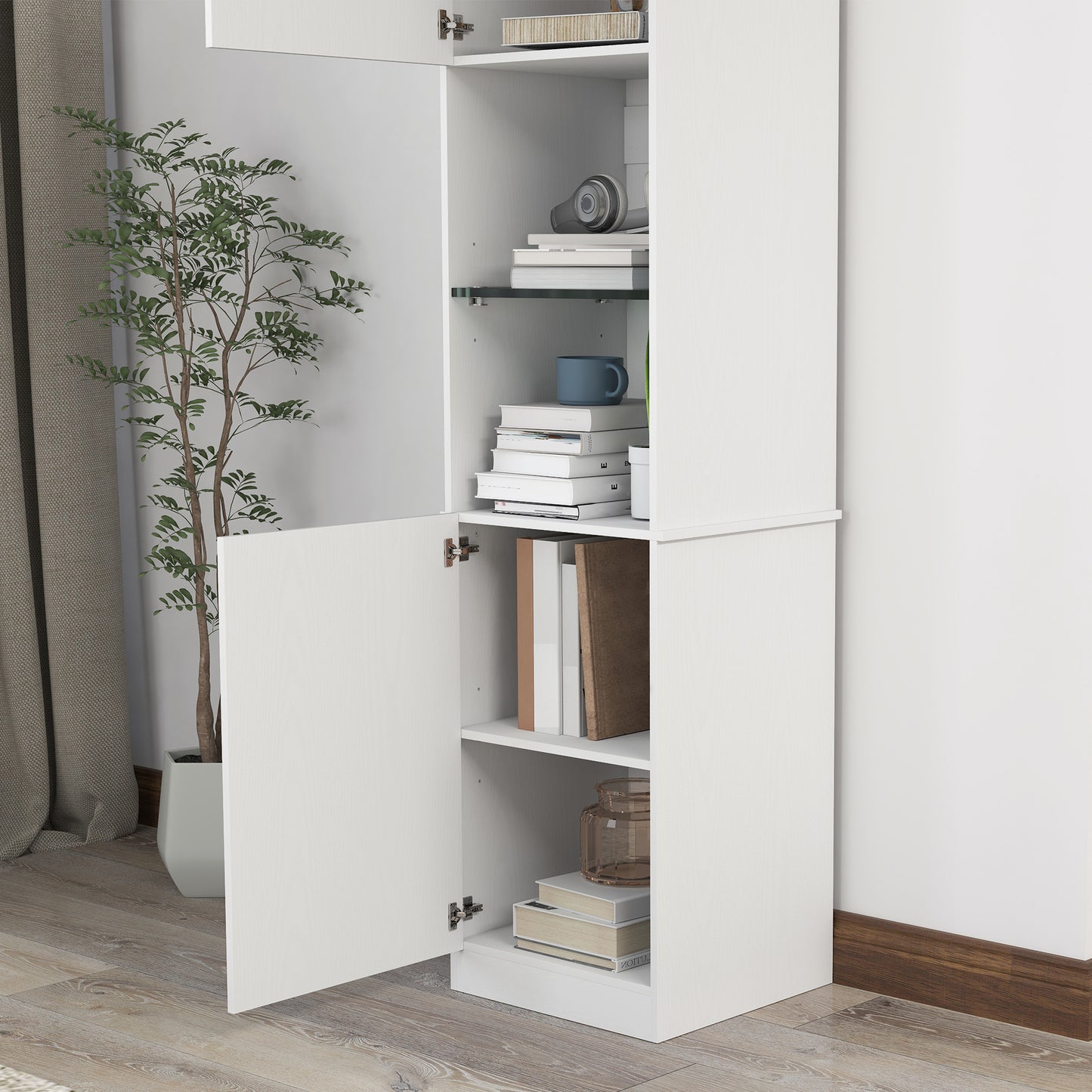 HOMCOM Storage Furniture Bookcase, Storage Shelf, with 2 Doors, Adjustable Shelves, for Living Room, Home Office, Bedroom, 40 x 38 x 160 cm White