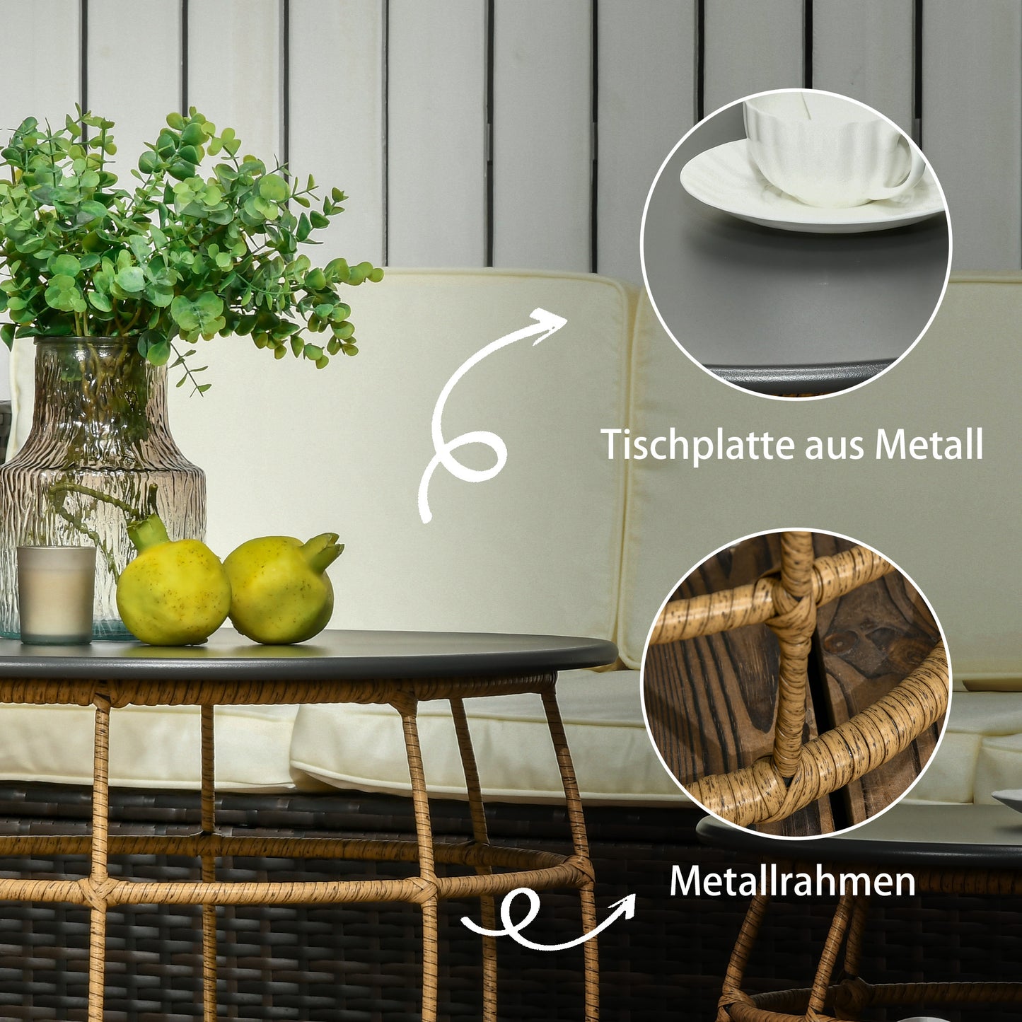 Boho tuinset – Bijzettafels – Tuinmeubels – Tuin tafels – Buiten tafels – Zandkleurig – Weerbestendig kunststof – Stapelbaar design
