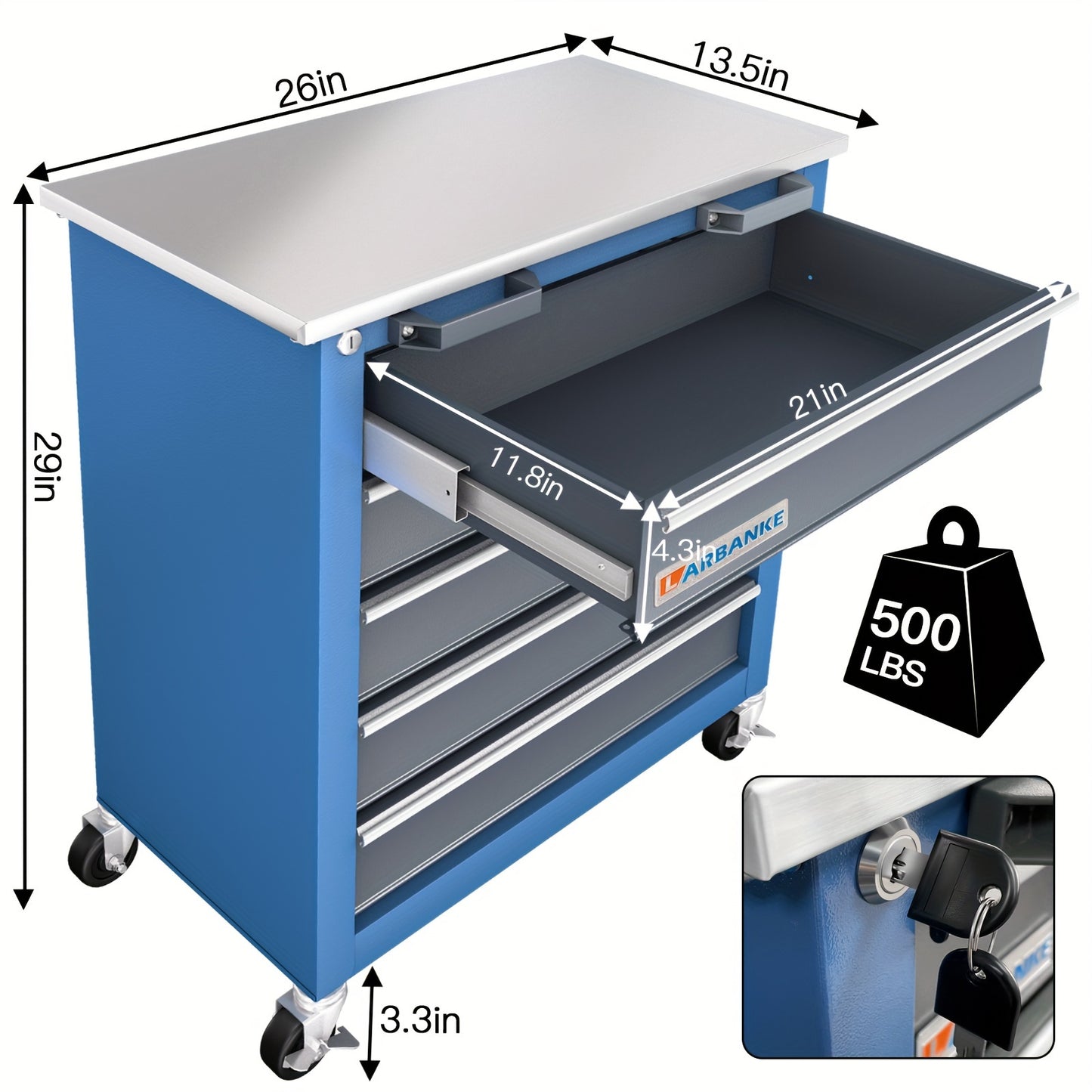 5-drawer Rolling Tool Cabinet, Wheeled Tool Cabinet With Link Buckle And Drawer Pad, Tool Cabinet With Locking System, Can Be Combined Into A Large Cabinet Kit, Suitable For Home Garages, Warehouses