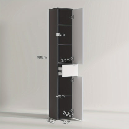 Kleankin Tall Space-Saving Bathroom Cabinet with 2 Doors, 2 Cabinets & Adjustable Shelves - Modern & Design, MDF/Fiberboard Construction, Moisture-Resistant Hardwood Frame, -Tip Safety System, Golden-Toned Hardware - Over-The