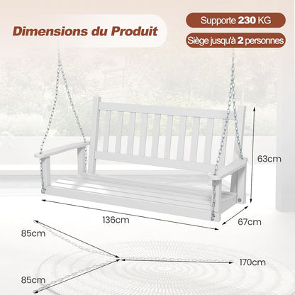 Houten Veranda Schommel – Tuin Schommelbank – Buiten Schommelstoel – Verstelbare Hangstoel – Populierenhout Schommel – Comfortabele Ergonomische Zitting – Roestvrije Verstelbare Kettingen 170 cm