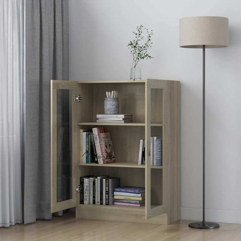 Vitrinekast – Opbergkast – Glazen Kast – Displaykast – Showkast – 82,5x30,5x115 cm – Massief Hout en Metaal – Stijlvol Europees Design