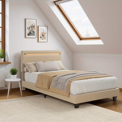Bedframe – Gestoffeerd Bed – Eenpersoonsbed – Tweepersoonsbed – Boxspringbed – Modern Ontwerp – 90x200 cm – Gevoerd Hoofdbord – Stevig & Eenvoudig Montage