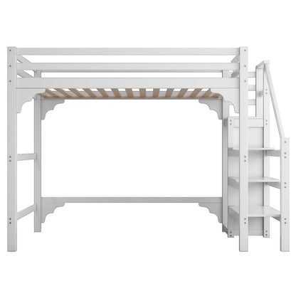 Hoogslaper – Stapelbed – Halfhoogslaper – Stapelbed Met Kast – Jungensbed – Wit – 140x200 cm – Opbergruimte Met Trap
