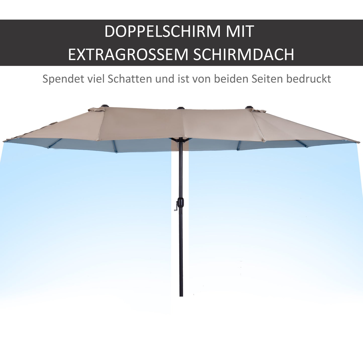 Grote Ovale Parasol – Zonnescherm – Terrasparasol – Dubbele Parasol – Marktparasol – Handzwengel – Lichtbruin Polyester – Windbestendig & XXL Schaduw
