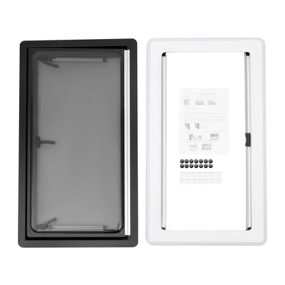 Caravan Ventilatieraam – Caravan Ventilatieraam Draaikiep – Caravan Uitzetraam – Mobilhome Ventilatieraam – Camper Ventilatieraam – Aluminium Frame – Afmeting 900x500 mm – Zwart