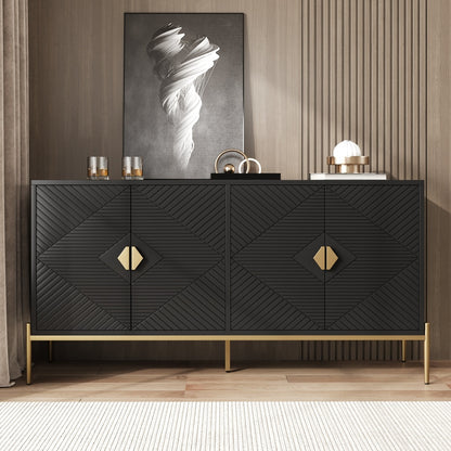 Dressoir – Modern Sideboard – Opbergkast – Ladekast – Kast – Zwart – 162x80x40 cm – Minimalistisch Design – Geschikt Voor Woonkamer Eetkamer Hal