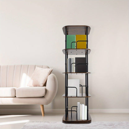 4-Tier Rotating Bookshelf | Wooden Floor Standing Book Storage Shelf, Multipurpose Use, Assembled by NaMaSyo, Utility Racks