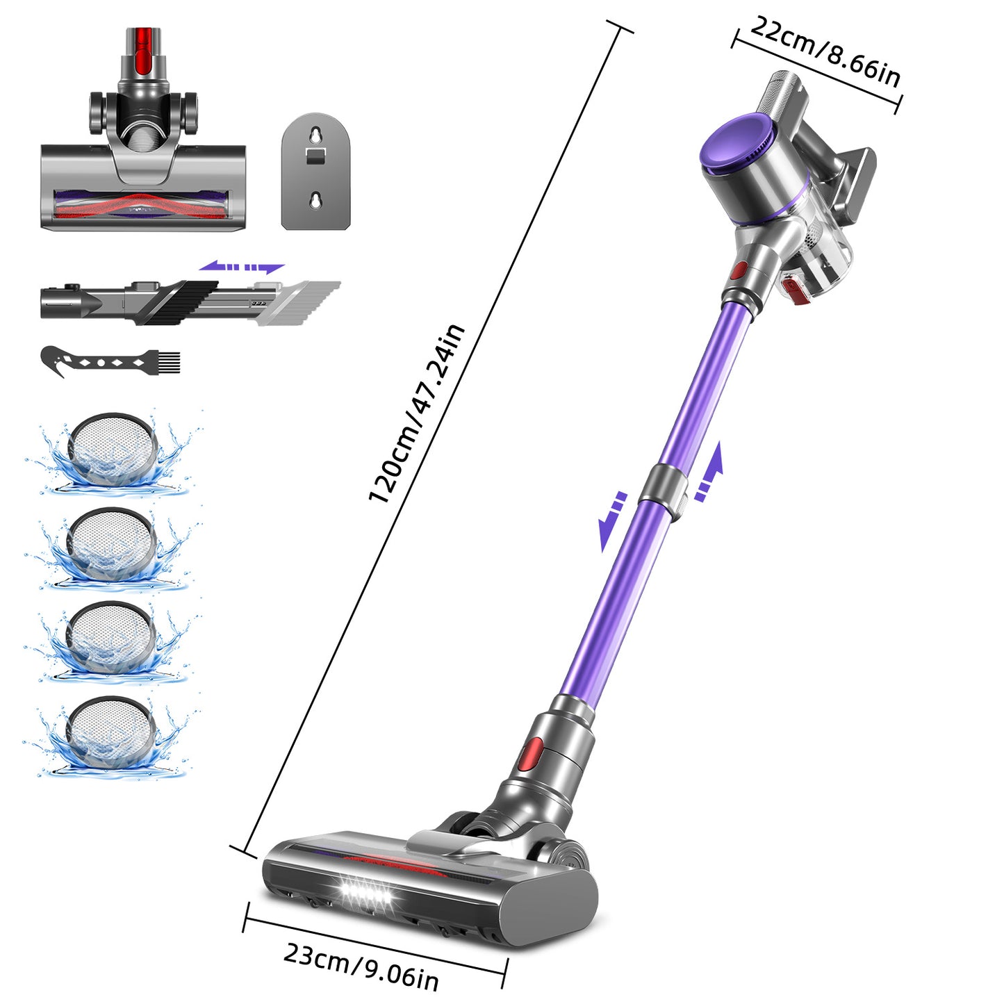Aiidoits Cordless Vacuum Cleaner – 30000Pa, 300W, 35-Min Runtime, 6×2200mAh Battery, 1.4L Dustbin, Super Quiet, Anti-Tangle Brush – High-Capacity Cordless Vacuum with Long Battery Life, Flexible Cleaning for Hard Floors,