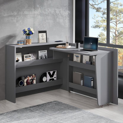 Vouwtafel – Klaptafel – Opvouwbare Tafel – Werktafel – Bureau – Met Wielen en Remmen – 2-in-1 Opberg- en Werkplek – Met Plank en Kantelbeveiliging – Stevig Metalen Frame – Compact Opvouwbaar 115x27x93 cm