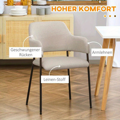 Eetkamerstoel – Stoel – Kuipstoel – Keukenstoel – Woonkamerstoel – Beige Gestoffeerd – Stalen Poten – 54x54x84 cm