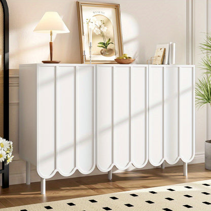 Dressoir – Opbergkast – Ladekast – Buffetkast – Woonkast – Modern wit – Golvende deuren – 120x35x80 cm – Grepenloos design – Verstelbare planken