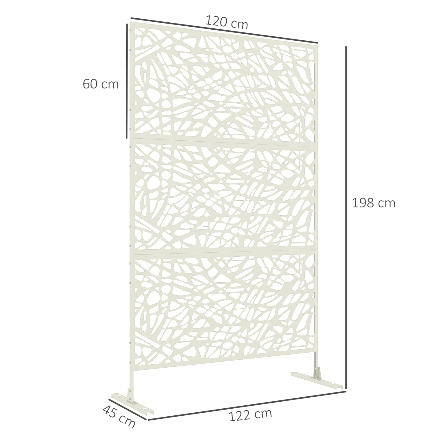Scherm – Tuinscherm – Kamerscherm – Wandpaneel – Afshielding – Metalen Schutting – Wit Geometrisch Patroon – 122 x 45 x 198 cm – Weerbestendig Epoxy-Metaal