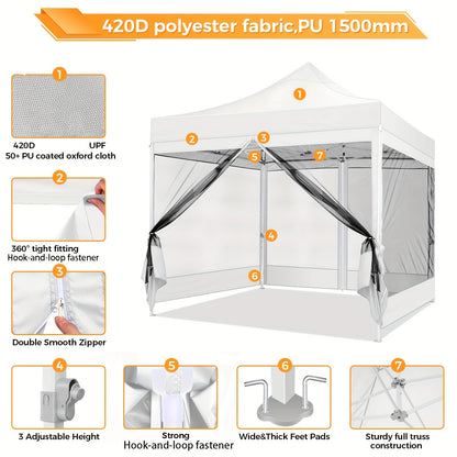 Partytent 3x3 Meter – Vouwtent – Tuinkamer – Buitenluifel – Muggennet Tent – Met Muskietennet – Stevig Stalen Frame – Waterafstotende Oxford Stof – Inklapbaar Met Draagtas
