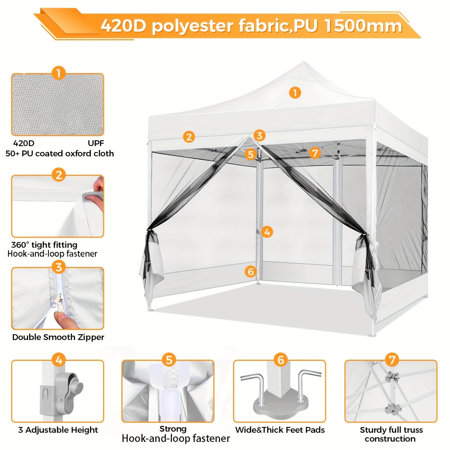 Vouwpaviljoen 3x3 Meter – Vouwtent – Partytent – Tuinpaviljoen – Klaptent – Zwart – Muskietennet – Stevig Legeringsstaal Frame