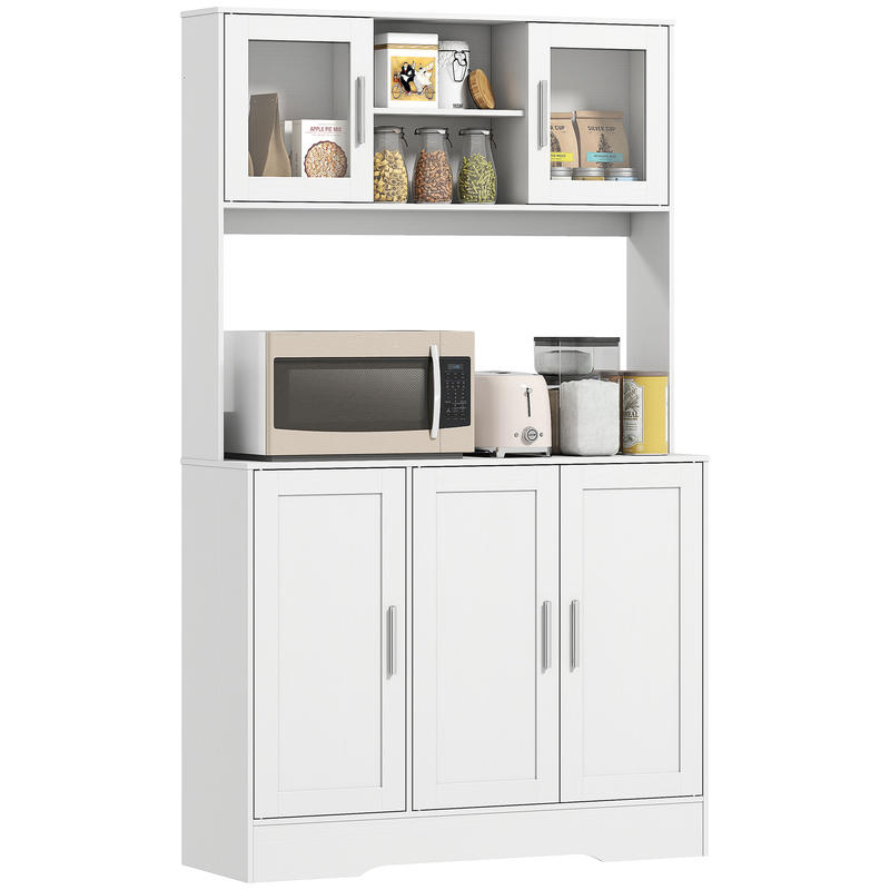 Keukenkast – Keukenmeubel – Opbergkast – Buffetkast – Keukenonderkast – Scandinavisch Design – 4 Glazen Deuren – Verstelbare Legplanken – Wit MDF & Spaanplaat – Duurzaam & Strak