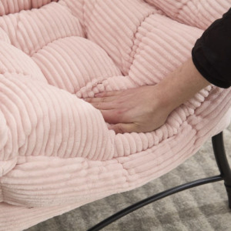Lounge stoel – Fauteuil – Loungestoel – Relaxstoel – Zithoek stoel – Met armleuningen – Zijvak – Inclusief voetenbank – Modern design – Roze bekleding