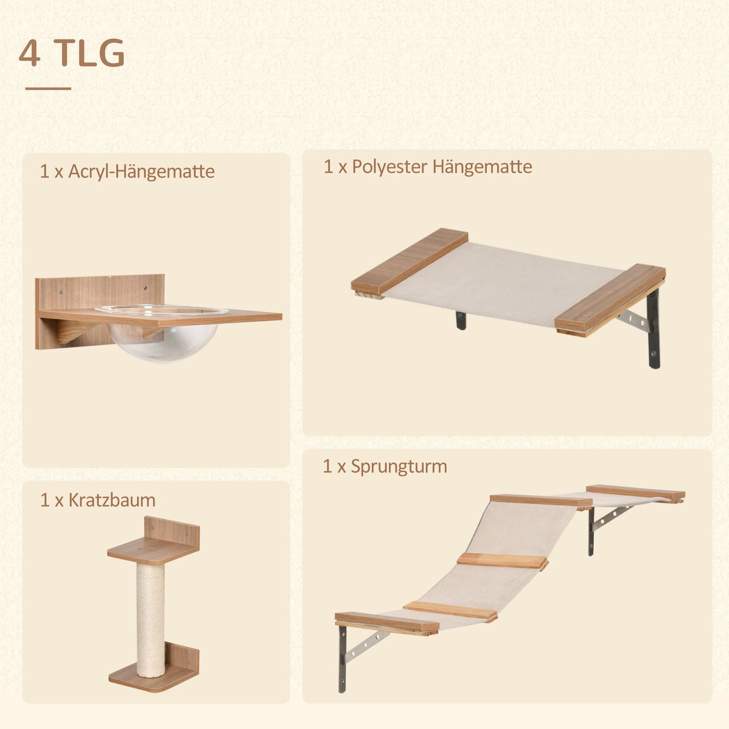 Krabpaal – Kattenklimwand – Kattenboom – Kattenmeubel – Krabmeubel – Lichtbruin – Sisal Krabpaal – Met Hangmat