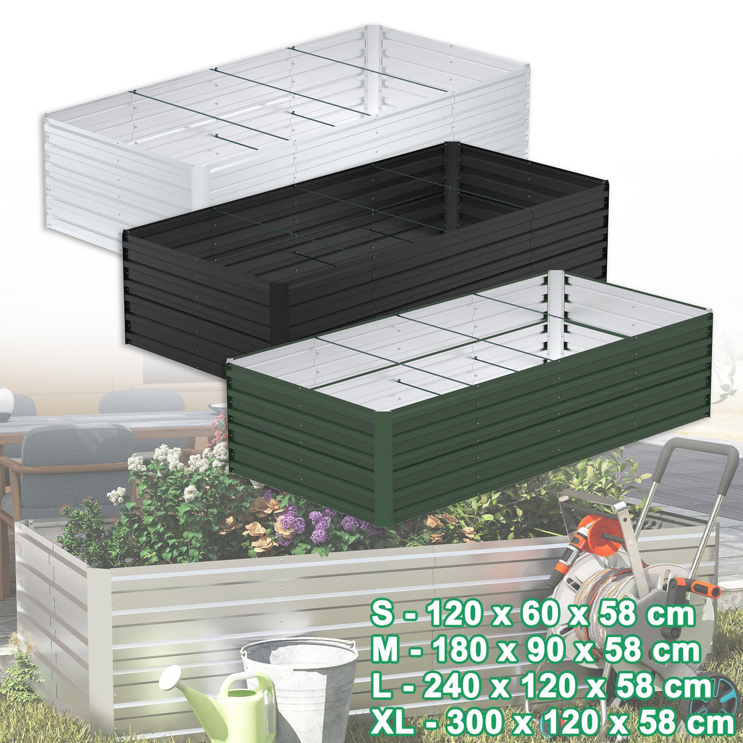 Verhoogde Metalen Tuinbak – Plantenbak – Bloembak – Kruidenbak – Groentebak – Silvery – Verzinkt Staal – Weerbestendig – Eenvoudige Montage