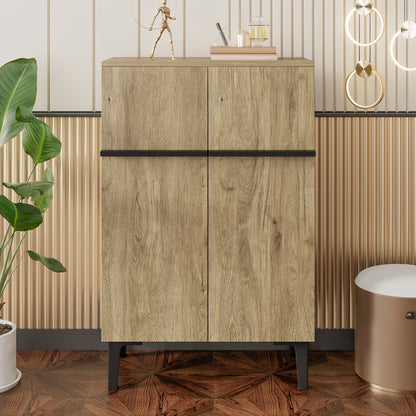 Schoenenkast – Schoenenrek – Schoenopberger – Schoenenschuif – Double Door Kast – Zwart Met Houtstructuur – Ruime Opbergruimte – Verstelbare Legplanken