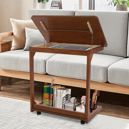 TOOL1SHOOO Multi-functional C-shaped Side Table, Featuring a 0-40° Adjustable Tilt Tabletop, Castors with Locking Wheels for Mobility, and a Double-tier Storage Shelf. Suitable for Living Rooms, Bedrooms, Offices, and Home U