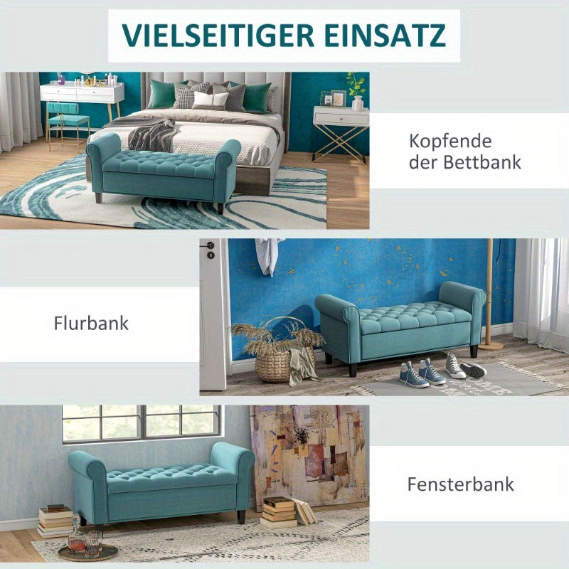 Gestoffeerde Bank Met Opbergruimte – Opbergbank – Zitbank – Halbank – Schoenenbank – Fluweel Groen – 126 x 48,5 x 47 cm – Draagvermogen 120 kg