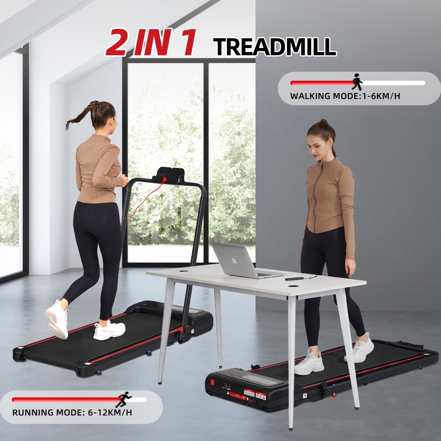 Elektrische Loopband – Treadmill – Hardloopband – Fitnessband – Wandelband – 2-in-1 Trainingsmodi – Opvouwbaar en Stil Met Verstelbare Hellingshoek