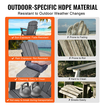Tuinstoel – Tuinstoelen – Outdoor Stoel – Klapstoel – Adirondack Stoel – Inklapbaar – Weerbestendig HDPE kunststof – Brede Comfortabele Zit - Grijs