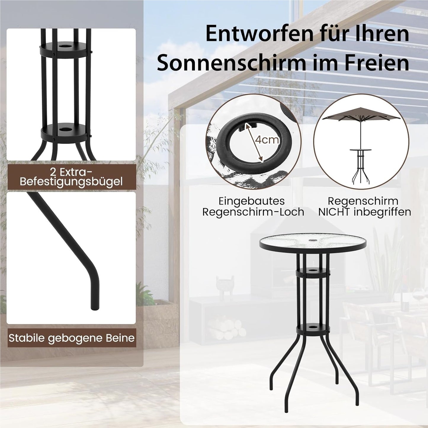 Bistro Tafelset – Balkonset – Tuinmeubelset – Zithoek – Buitentafel Met Stoelen – Gehard Glas – Inklapbare Stoelen – Weerbestendig Beige