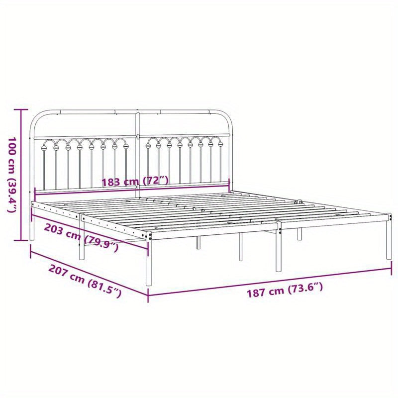 Bed Frame with Headboard Metal Black 183X203 Cm