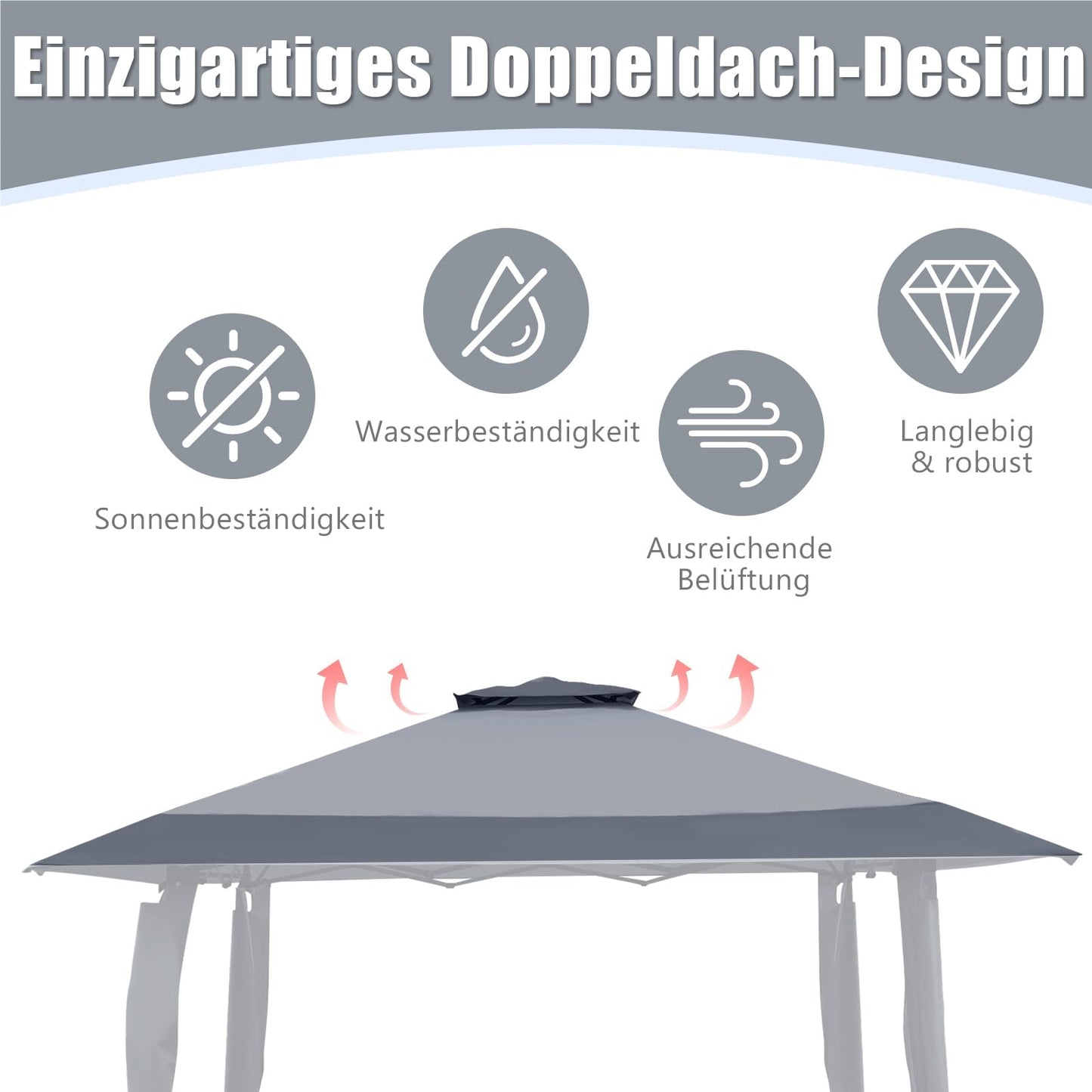 Tuinpaviljoen – Tuinprieel – Partytent – Pergola – Gazebo – 4x4 meter – Waterafstotend & UV-bescherming 50+ – Inclusief 4 muggennetten en draagtas met wieltjes