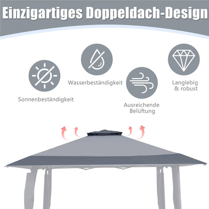 Tuinpaviljoen – Tuinprieel – Partytent – Pergola – Gazebo – 4x4 meter – Waterafstotend & UV-bescherming 50+ – Inclusief 4 muggennetten en draagtas met wieltjes