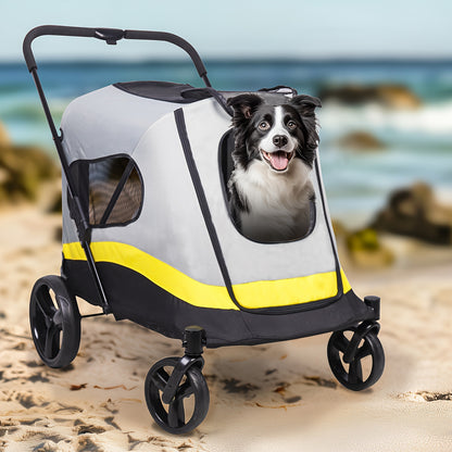 Dierenwagen – Huisdierwagen – Hondenwagen – Pet Carrier – Dierenbuggy – Voor Middelgrote en Grote Huisdieren Tot 50 kg – Stevig Ijzeren Frame – Inclusief Regenhoes
