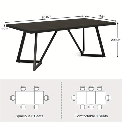 Eettafel – Keukentafel – Tafeltje – Eetkamertafel – Tafel – Modern Zwart Metalen Frame – Rechthoekig 181 cm – Geschikt voor 4-6 Personen