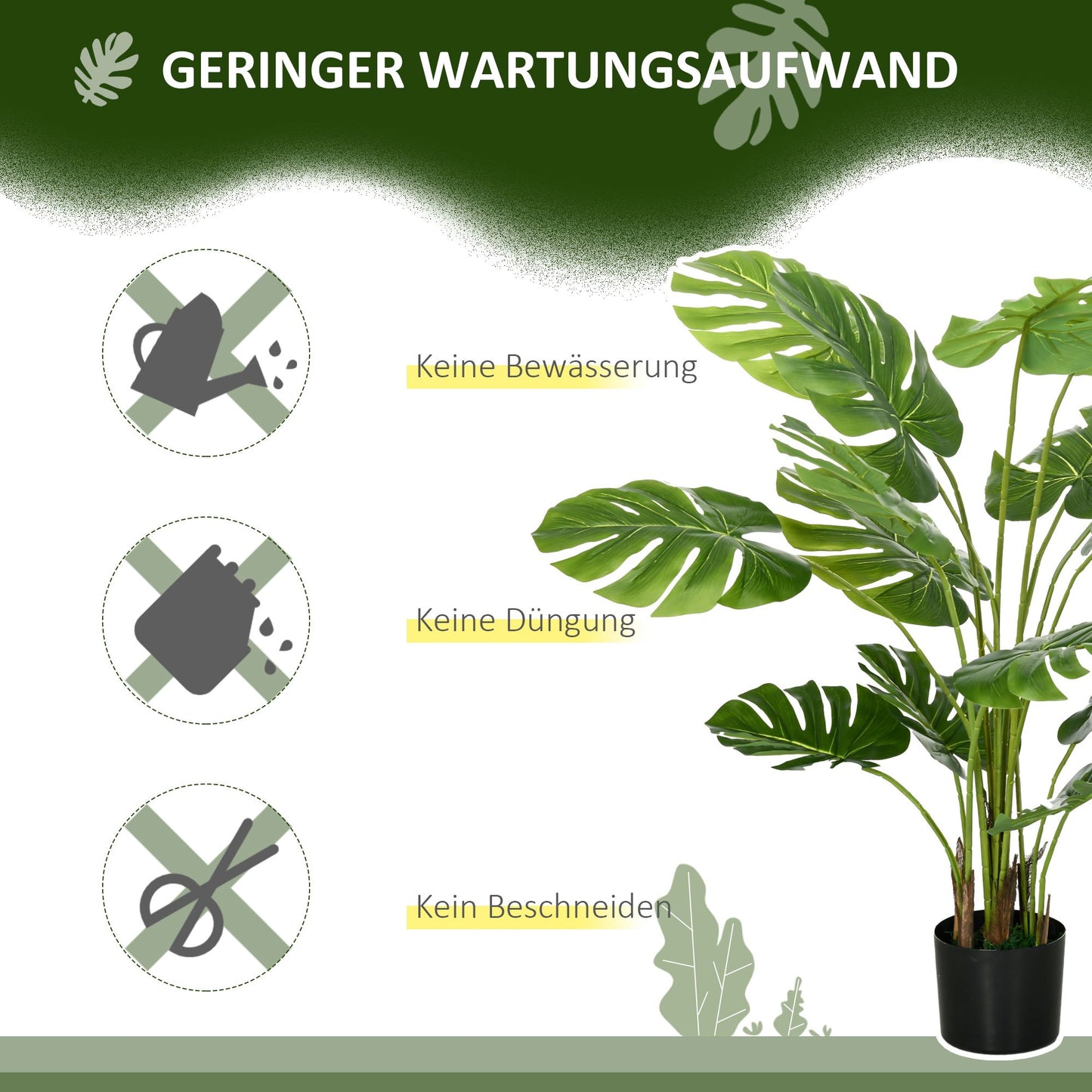 Monstera Deliciosa Kunstplant – Nepplant – Groene Kamerplant – Decoratieve Plant – Hangplant – Onderhoudsvrij – Stevige Cementen Pot 120 cm