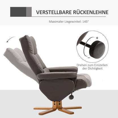Relaxfauteuil – Relaxstoel – Draaifauteuil – Ligstoel – TV Stoel – Kunstleer – 360° Draaibaar – Verstelbare Rugleuning – Inclusief Hocker – Warm Bruin