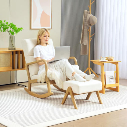 Schommelstoel – Relaxstoel – Fauteuil – Woonkamerstoel – Babystoel – Linnen Look Bekleding – Houten Poten – Oversized Zitting – Draagkracht 150 kg