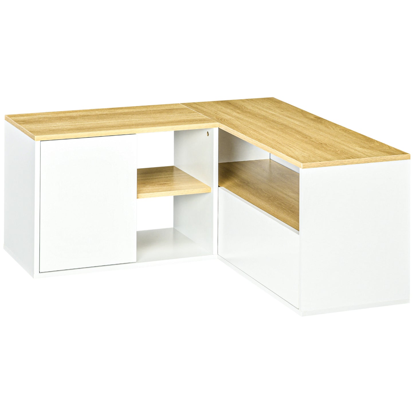 Hoek TV Meubel – Tv-standaard – Tv Cabinet – Tv Bankje – Media Meubel – Licht Hout en Wit – Geschikt Voor Tv’s Tot 40 Inch – Met Opbergruimte