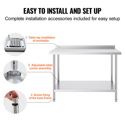 Werktafel – Werkbank – Opstelling – Prep Tafel – RVS Werktafel – 61x122 cm – 3 Verstelbare Planken