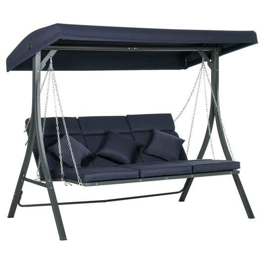 Tuinschommel – Schommelbank – Hollywood Schommel – Tuinbank – 3-Zits – Verstelbaar Zonnescherm – Weerbestendig Metalen Frame – Inclusief Comfortabele Kussens