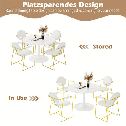 Ronde Eettafel – Keukentafel – Salontafel – Bijzettafel – Tafel Voor 2-4 Personen – Wit Marmeren Blad – Stabiele Metalen Onderstel