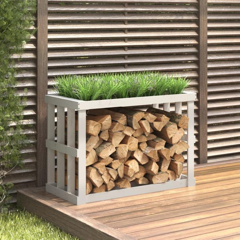 Houtopslagrek – Houtrek – Vuurhoutrek – Brandhoutrek – Houthouder – Wit – Massief Dennenhout – 108x52x74 cm – Geschikt Binnen en Buiten