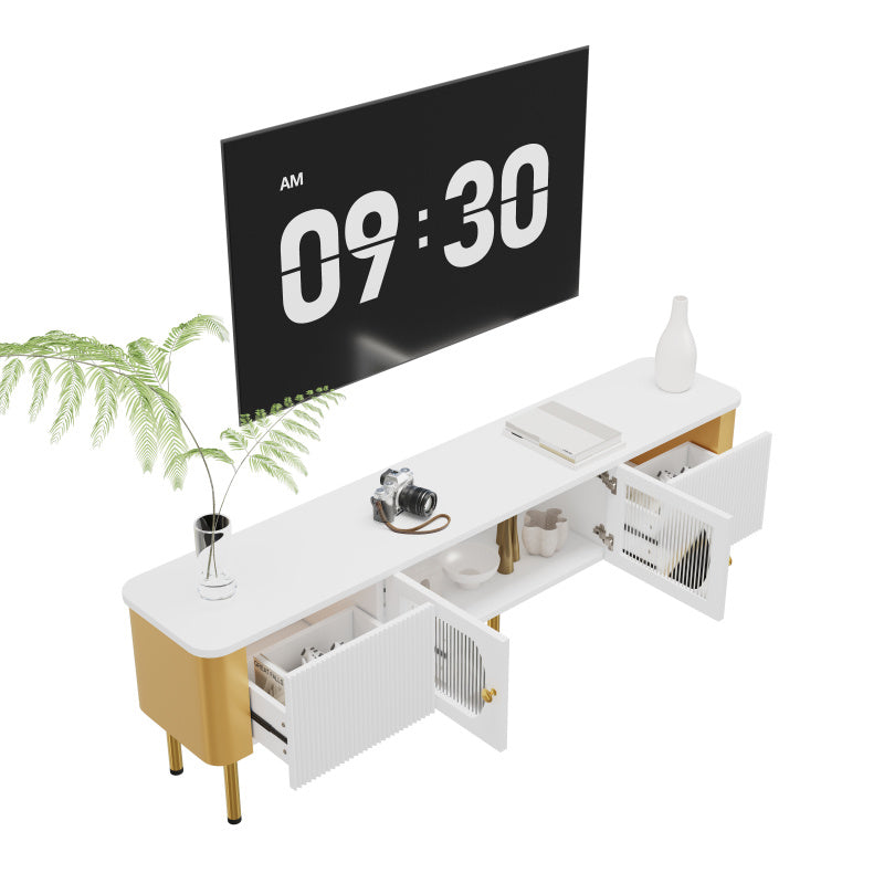 TV-meubel – Tv-kast – TV-dressoir – Mediameubel – Opbergmeubel – Wit MDF Met Gouden Details – Afgeronde Hoeken Voor Veiligheid