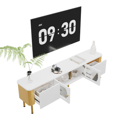 TV-meubel – Tv-kast – TV-dressoir – Mediameubel – Opbergmeubel – Wit MDF Met Gouden Details – Afgeronde Hoeken Voor Veiligheid